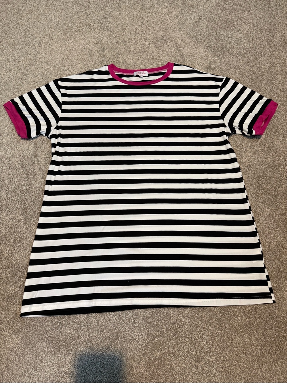 Striped Asymmetrical Women’s Dress with Pink Trim